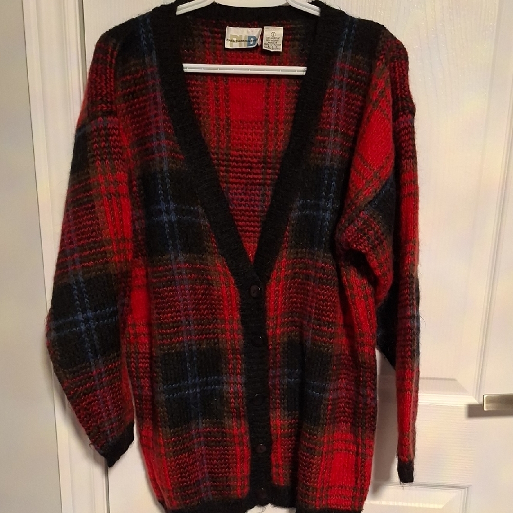 Paul Harris Design Oversized‎ V-Neck Button-Front Cardigan Sweater - Red/Black